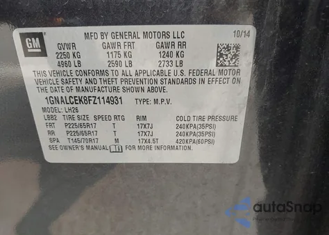 2015 Chevrolet Equinox 2Lt z USA, uszkodzony, nr VIN 1GNALCEK8FZ114931